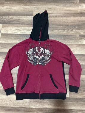 Y2k Affliction Style Zip Up Hoodie Sweatshirt